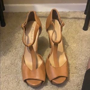 Tan high heeled sandals